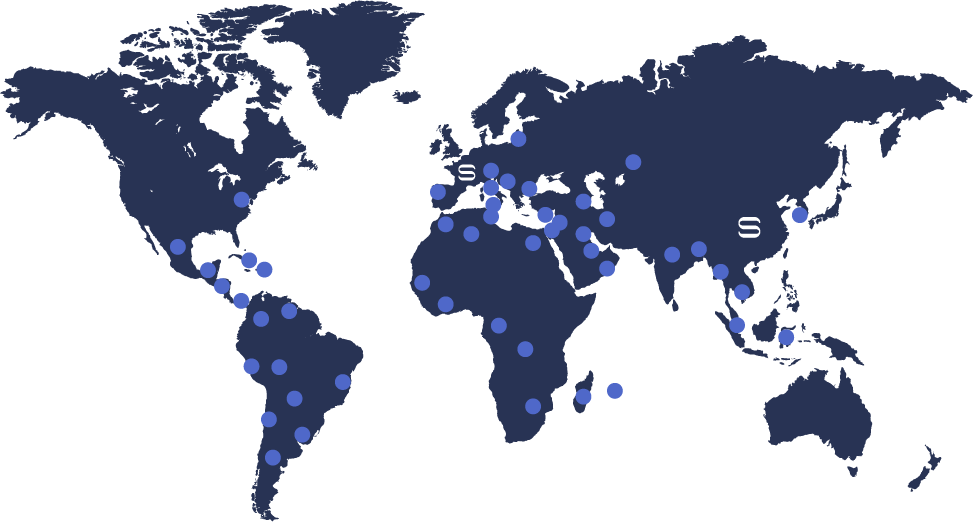 Carte Monde 2022 - Bureaux Simon Associés, en France et à l'International